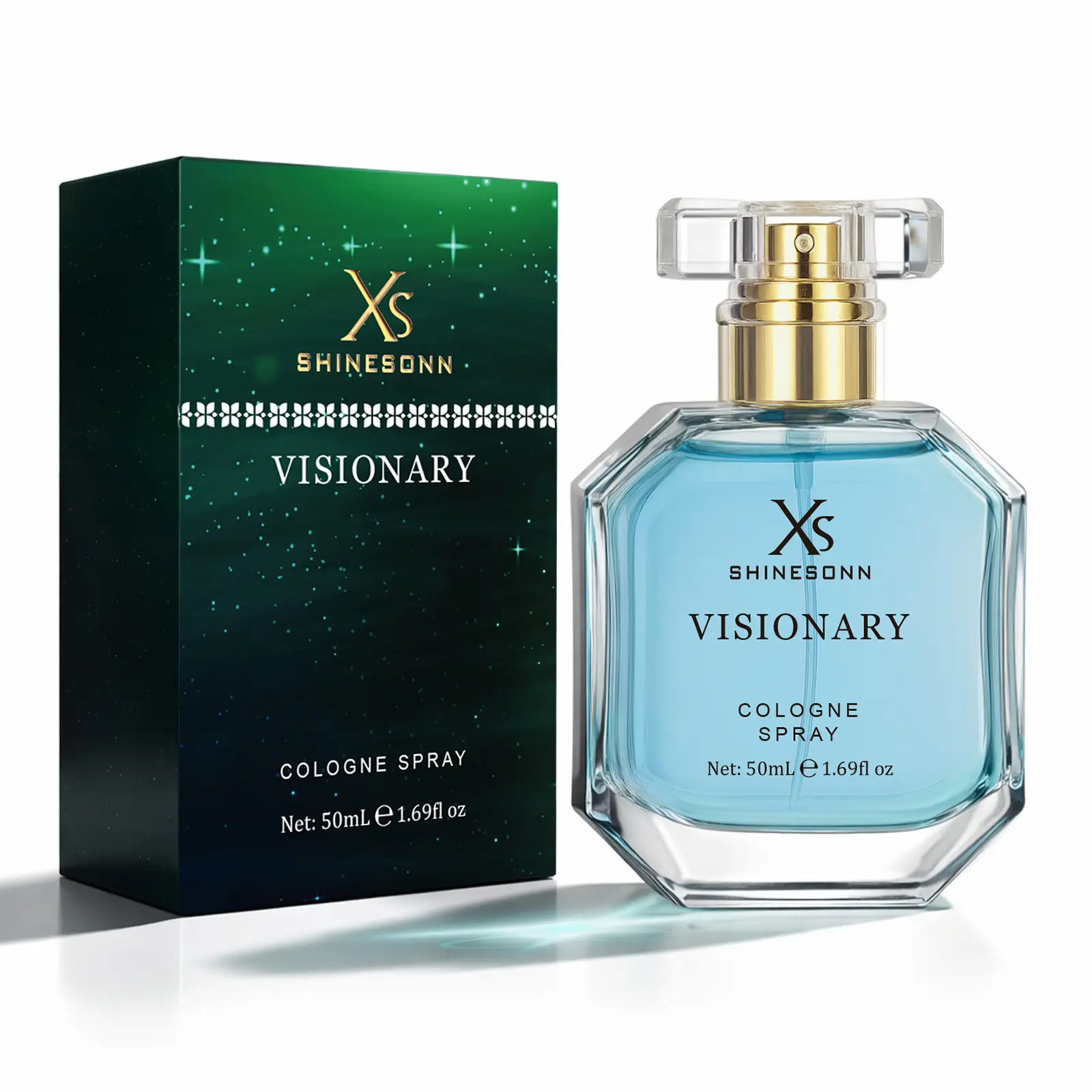 SHINESONN Visionary Unisex perfume Cologne Spray. Top notes are white magnolia, lemon and orange; middle notes are bergamot, lavender and rosemary; base notes are jasmine, sandalwood and mint. 50mL (1.69 fl. oz). Sweet floral perfume, men colognes bundles