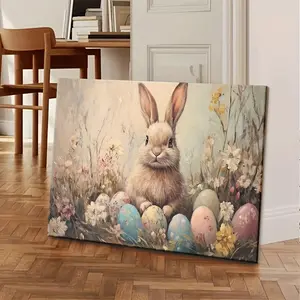 Vintage Easter Bunny Artistic Canvas Print - Wooden Frame Oil Painting, Wall Decoration, Unique Home Decor Gift