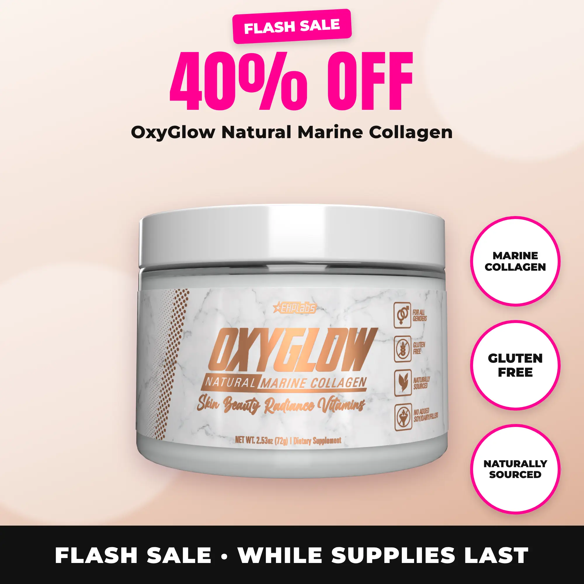 OxyGlow Marine Fish Collagen Powder - Unflavored, Easy-Mix Collagen Health Beauty Supplement for Smooth Skin, Hair, Nails Support & Women's Daily Age Defying Wellness