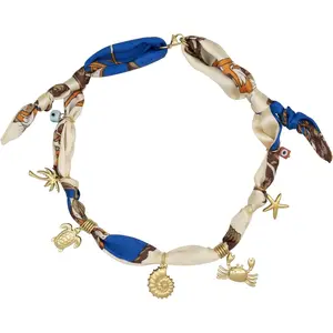 h-8  Scarf Necklace with Charm, Red/Orange/Maroon/White/Pink/Blue Bandana Necklace for Women, Silk Western Necklaces with Gold Stainless Steel Charms, Non Tarnish Gold Necklaces, Coming with Gift Box