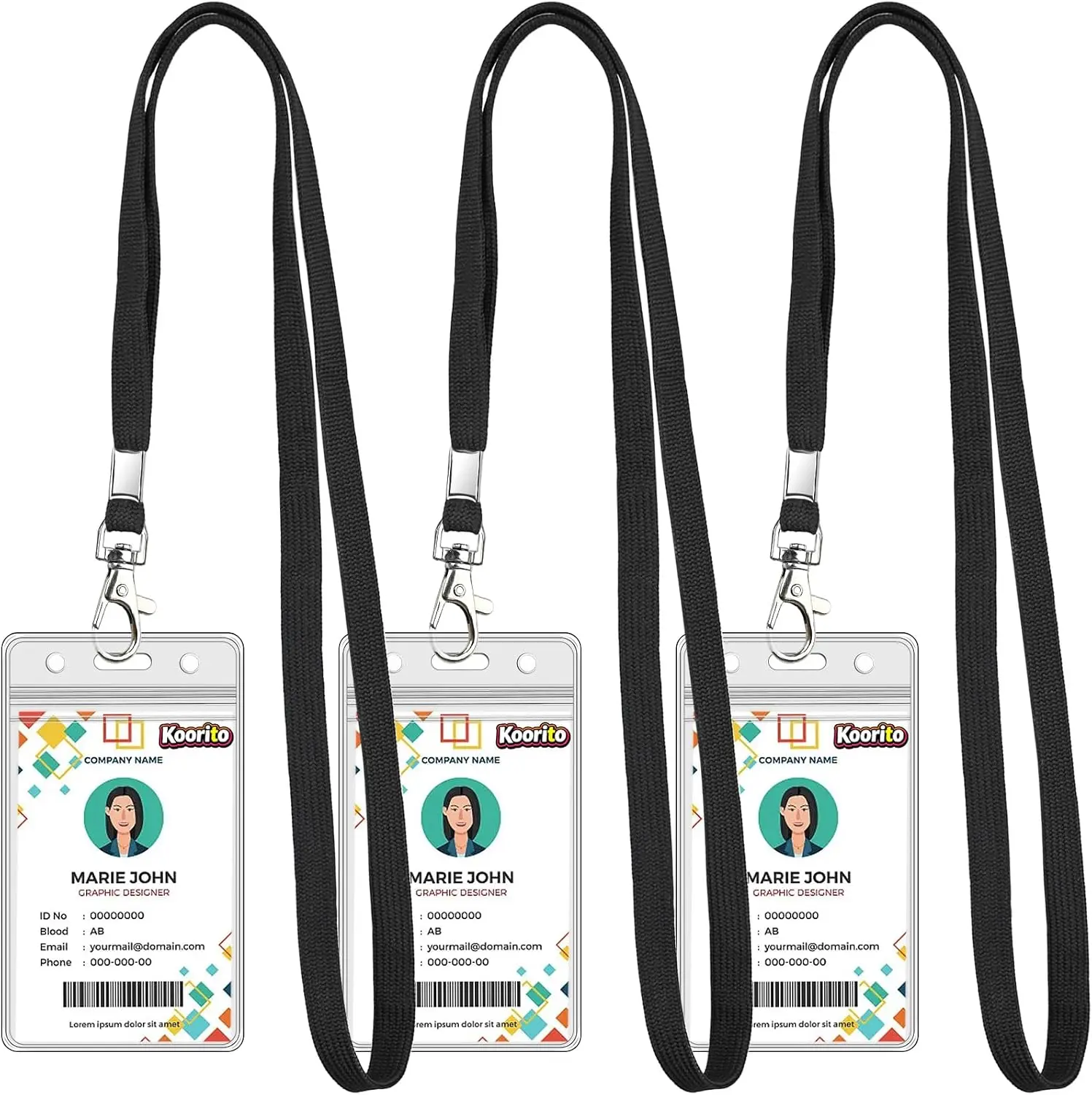 3 Pack Clear ID Badge Holder with Lanyard | Black Lanyards with Vertical Waterproof ID Badge Holder for Office, School, Travel