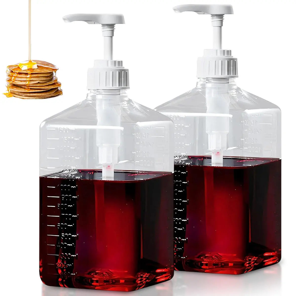 2-Pack 54oz Plastic Syrup Dispenser Bottles, Upgraded Pump for Easy Pouring, Refillable Design, Ideal for Coffee Bars & Home Use, Maple & Honey Syrup, Pump Bottles Set