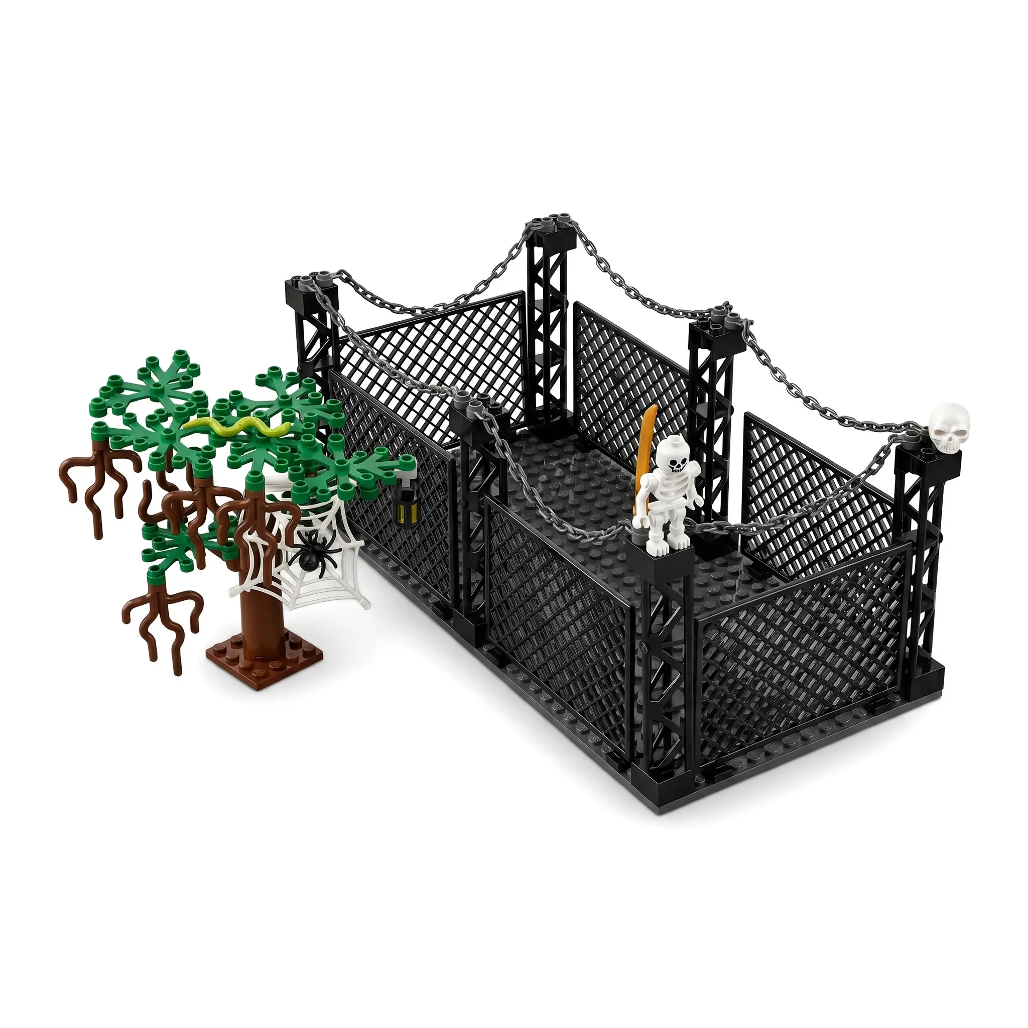 Ideamoc Halloween Cage Skeleton Building Blocks Set, Reusable Bricks & Parts Compatible with Major Brick Brands, Easy to Assemble Spooky Tree Ghost Spider Web Decor, Military Toy for Boys, Halloween Party Decoration