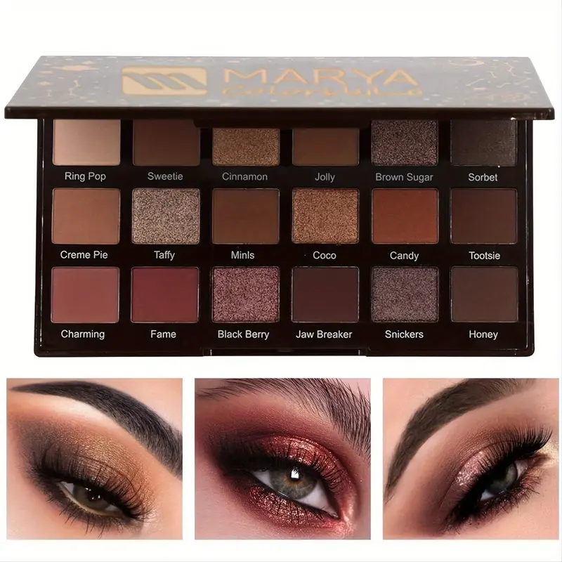 18-Color Multicolor Eyeshadow Palette - Assorted Shades, Chocolate Brown & Gold Tones, Matte+Shimmer Mix, Blendable, Long-Lasting, Compact, Enhance Eyes, Everyday Wear, Ideal for Glam Looks, Regular Edition