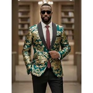 Men's Suit Shawl Lapel Jacquard Tuxedo Set, 2-Piece Paisley Print Wedding Party Prom Blazer and Pant