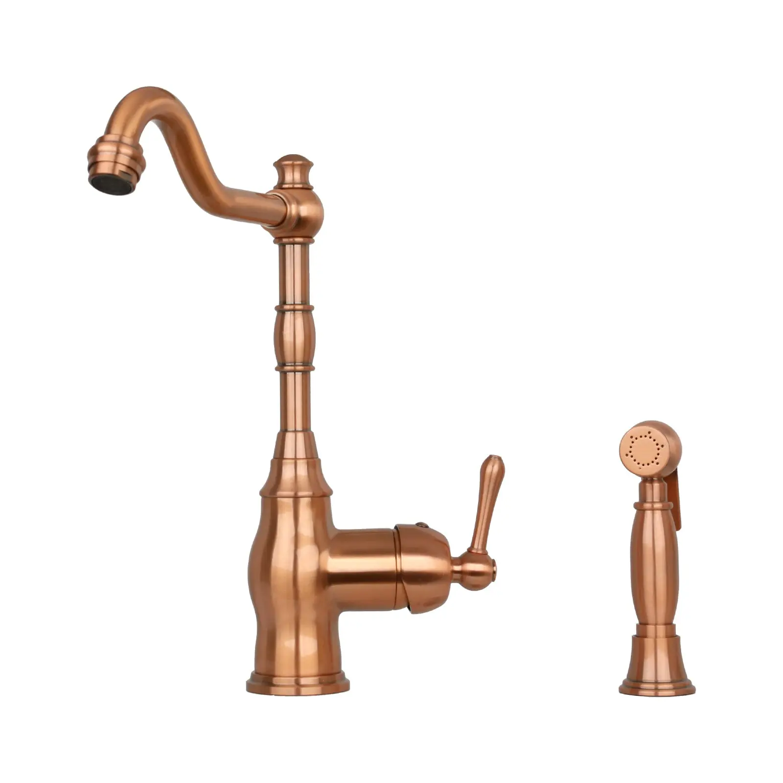 One-Handle Copper Widespread Kitchen Faucet with Side Sprayer