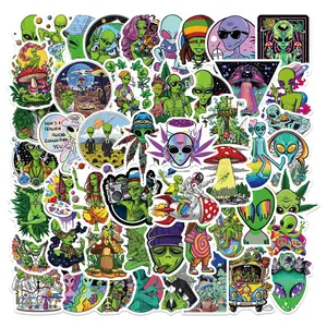 50PCS Psychedelic Green Alien Graffiti Stickers Waterproof DIY Decals for Luggage Motorcycle Trolley Case