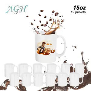 AGH 12pcs 15 oz Sublimation Blank Ceramic Mug Gift Coffee Cups Tumblers DIY for Funny Valentine's Wholesale Drinkware White
