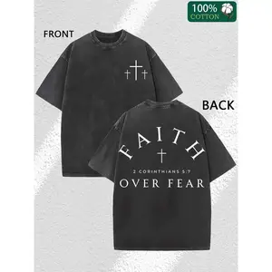 Faith Over Fear Vintage Washed T-Shirt, Christian Inspirational Graphic Tee, Oversized Fit, 100% Cotton Casual Faith Wear For Men & Women