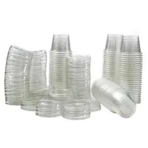 Green Direct 1 oz. Disposable Clear Plastic Cups with Flat Lids for Condiments and Sauces - Pack of 100 Set cups xmas tumbler cup holiday time tumbler bottle
