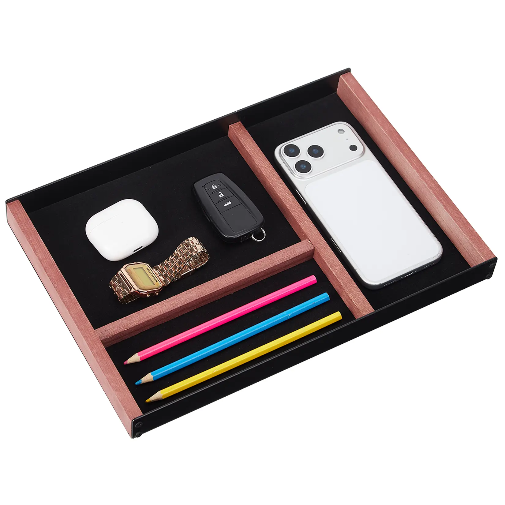 3-Compartment Desk Drawer Organizer, Divided Storage Tray with Soft Lining, Multi-Purpose Desk Organizer for Office Supplies and Accessories
