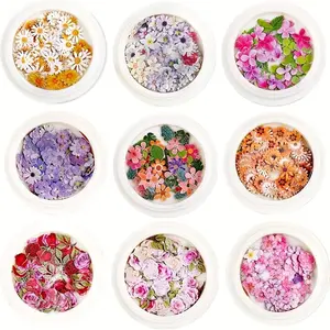 9 Box/set 3D Flower Shaped Nail Art Decoration, Glitter Leaf Shaped Nail Decoration For Women & Girls