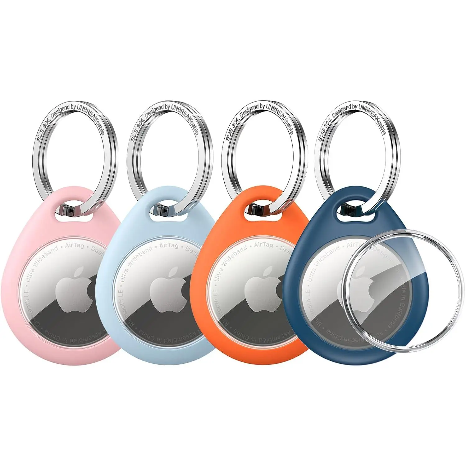 Unbreakcable Holder for Apple Airtag - 4 Pack [Fit Tightly Design] [Easy to Install] [Hold Air Tag Securely] Waterproof TPU Shell Protective Case with All Metal Keychain Key Ring Clip UNBREAKcable
