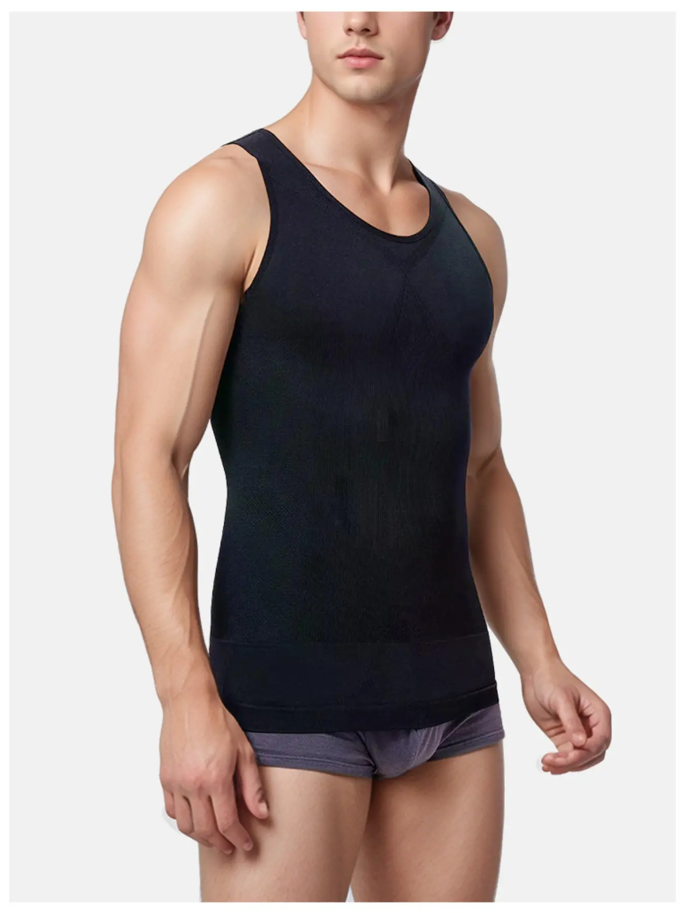 Men's Textured Compression Vest, Workout Vest, Sleeveless Breathable Fitness Sports Tight-Fitting Shapewear, Stretchable Activewear, Activewear For Fitness, Compression Garment, Casual Plain Design, All Seasons