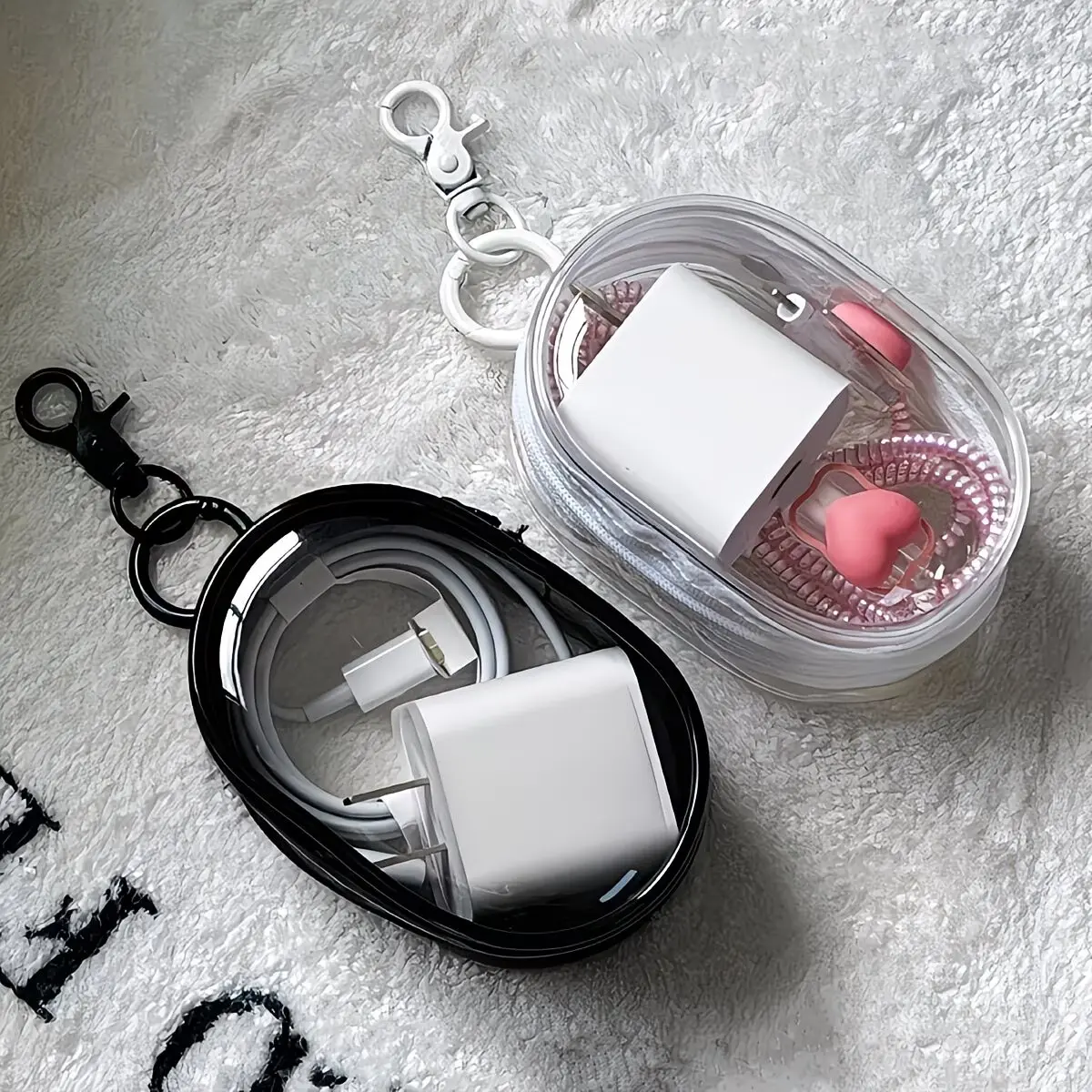 Transparent Non-Toxic Electronic Charger & Cable Storage Case - Portable 2-3 Piece Home Supplies Organizer Bag for Travel, Daily Carrying, Space-Saving Lightweight Storage, Organizing