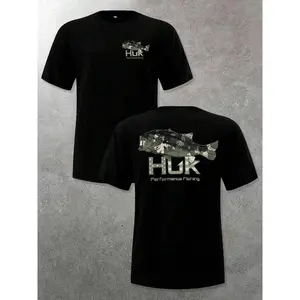 Men's Casual Crewneck HUK T - Shirt - Camo Bass Fish Graphic, 180g Soft Cotton Summer Tee