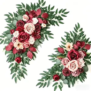 Artificial Flower Set with Rosemary Arch Decoration, Realistic Wine Sand Roses, Ideal for Home Decor & Events