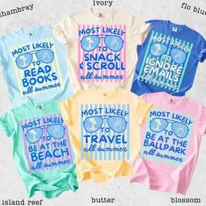 Custom Comfort Colors Summer Graphic Tee, Personalized Most Likely To Shirt, Funny Vacation T-Shirt, Retro Beach Travel Summer Tee, Custom Teacher Friend Family Gift