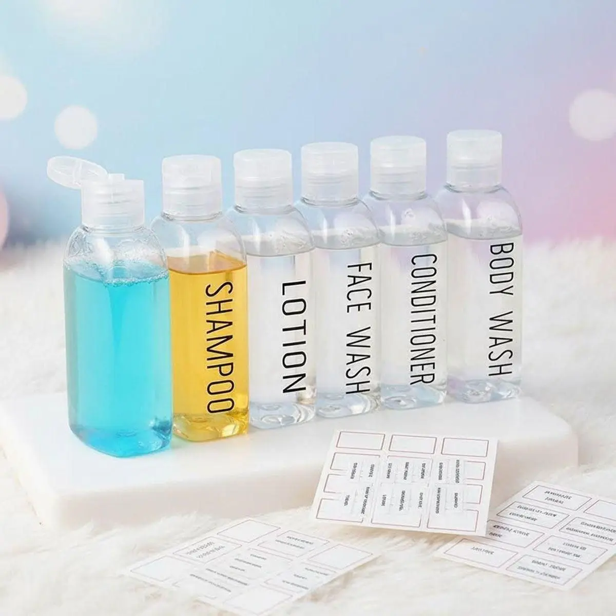 Flip-Top Travel Refill Bottle Set with Labels