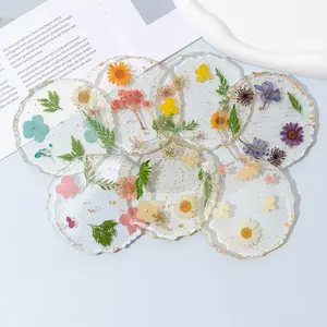 1pc  Resin Plant Cup Mat Real Flower Epoxy Daisy Transparent Insulation Anti-Scald Cup Pad Creative DIY Home Decor