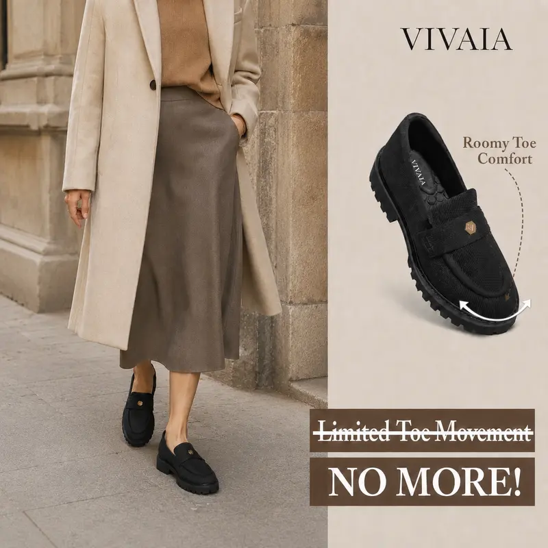 Recommend Size down ½| VIVAIA Round-Toe Platform Chunky Loafers, Height Boosting,Stable Block Heel,Herbal Arch Support Breathable Knit,Blister-Free Heel Padding ,Lightweight Preppy Style / Office Chic / Date Night (Francesca)