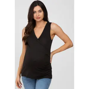 Black Crossover Ruched Maternity Nursing Tank