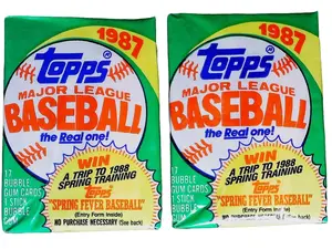 Topps 2 Unopened 1987 Topps Baseball Card Wax Packs 17 Cards per Pack MLB Collectible Sports Trading Cards