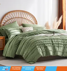 7 Pieces King Size Comforter Set, Sage Green Tufted Boho Shabby Chic Bed in a Bag Comforter and Sheet Set, Soft Microfiber Lightweight Bedding Set for All Season (Green,King)