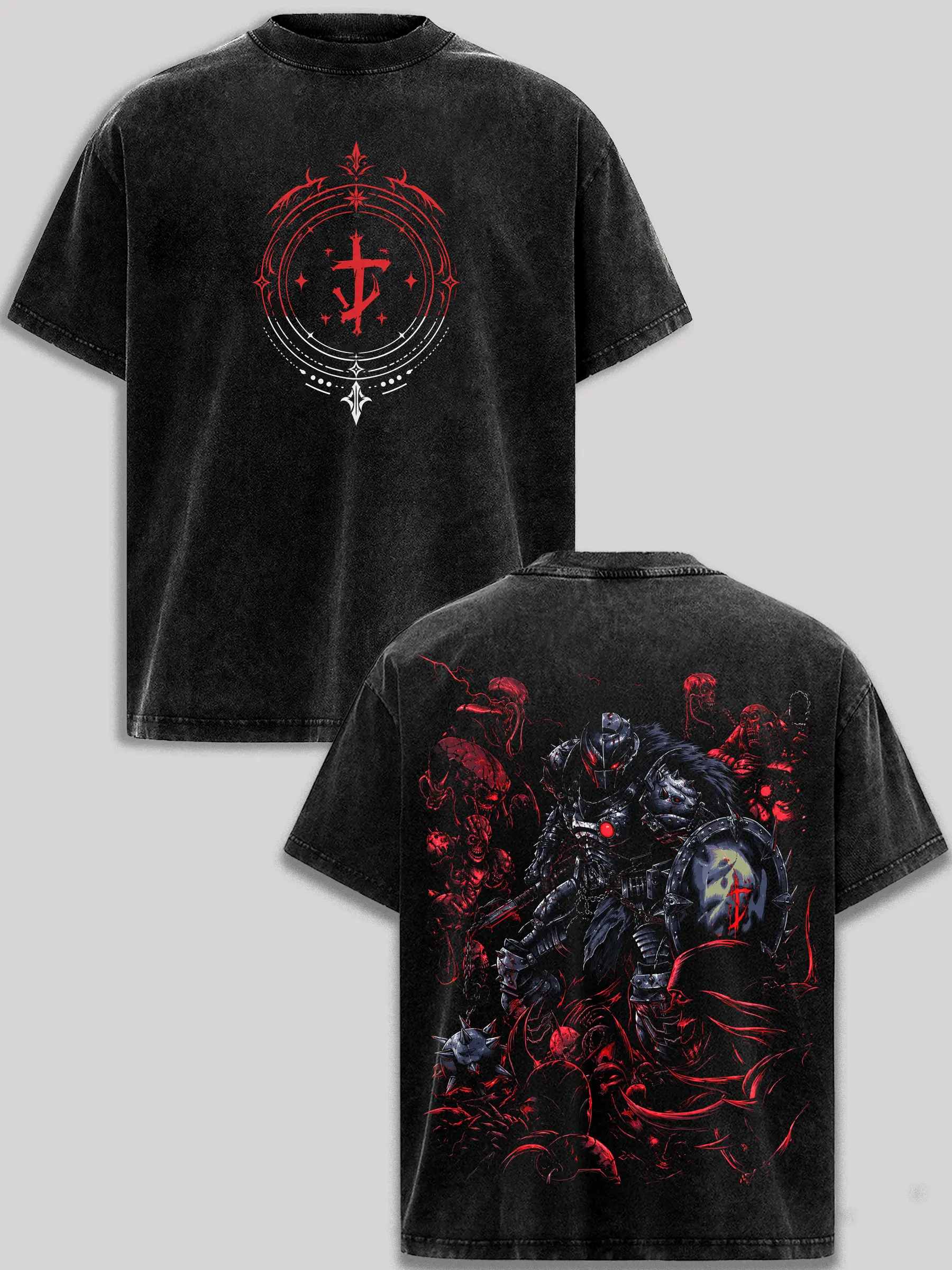 Men's Vintage Washed T-Shirt, Medieval Armor Graphic, Heavyweight Cotton, Oversized Relaxed Fit for Streetwear, Garment, Shortsleeve, Menswear, Casual