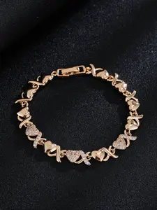 Women's Layered Hand Jewelry, Exquisite Bracelet, Vintage Zircon Heart X-shaped Geometric Design Fashion Bracelet, Sparkling Gift for Valentine's Day, Parties, Christmas, for Friends/Family Gift, Cubic Zirconia Bracelet, Heart Charm Bracelet