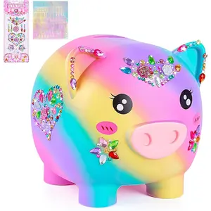Piggy Bank Girls, Unbreakable Piggy Banks Large Money Coin Bank for Kids with DIY Stickers, for Birthday, Easter, Baby Shower, Rainbow