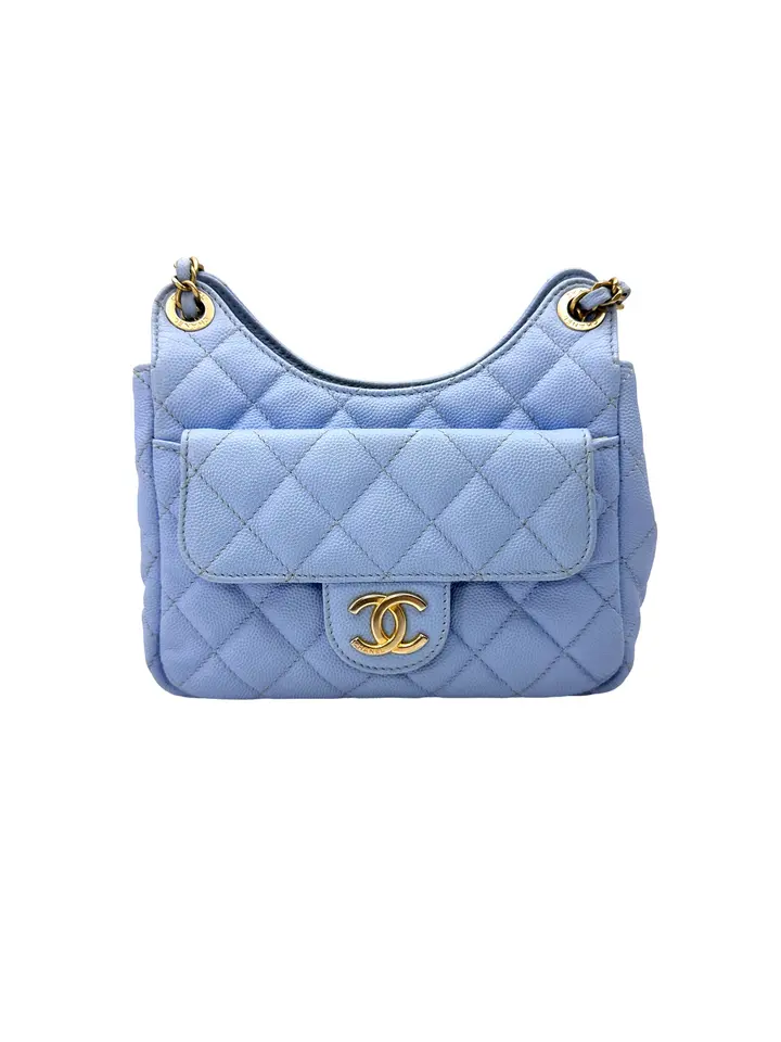 Pre-owned CHANEL leather Shoulder Bags 23P Light Blue Quilted Hobo Bag(TK***A8) IRIS245