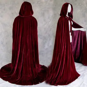 Fancy Cloak Velvet Hooded Adult Witch Long Purple Green Red Black  Cloaks Hood Capes