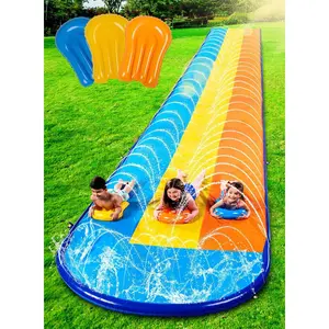 Triple Water Slide with 3 BodyBoards, 22.5FT Lawn Water Splash Slip and Slide Summer Toy Splash Pad with Build in Advanced Sprinkler for Kids Adults Backyard Summer Water Fun