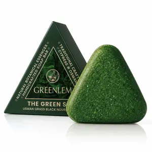 GREENLEM Green Triangle Shampoo Bar, Solid Herbal-Inspired Hair Cleansing Bar, Rich Lather Travel-Friendly Shampoo Soap, 1 Count, 120g