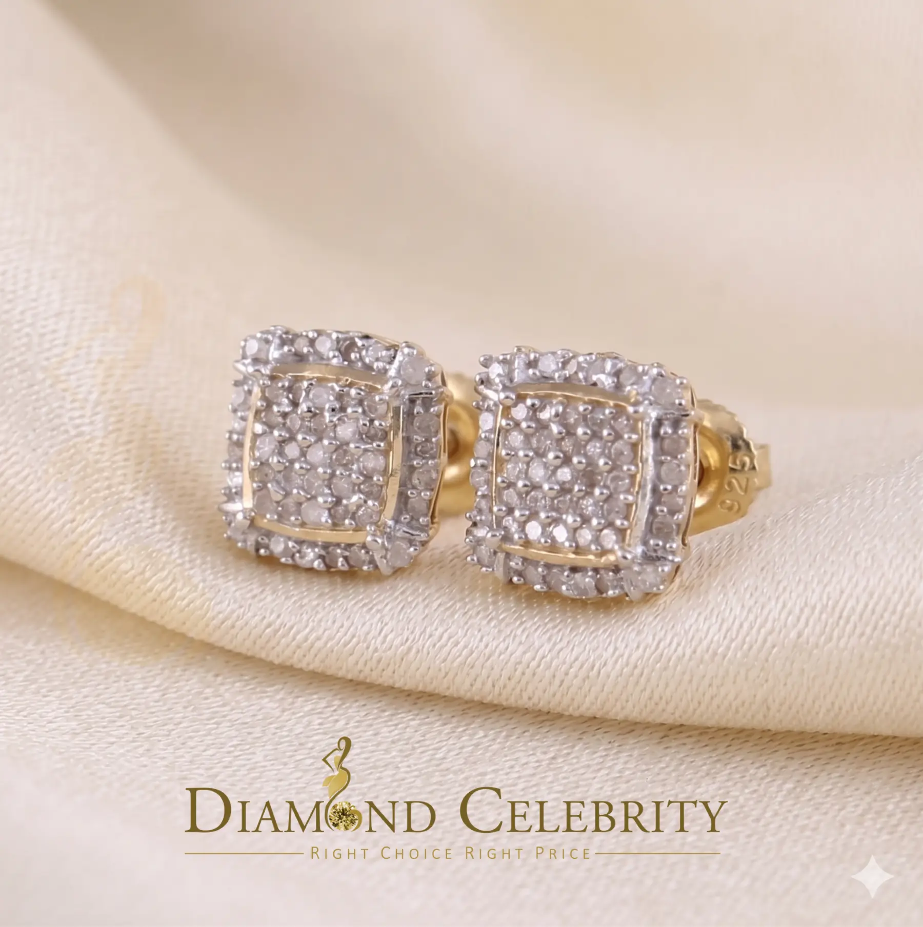 DiamondCelebritees 0.25ct Diamond 925 Silver Yellow Square Earring For Men's / Women's