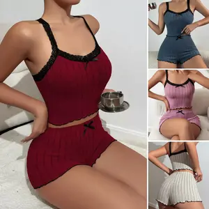 Elegant Lace Women's Sleepwear Set - Sleeveless Cami Top & Shorts Comfy Homewear