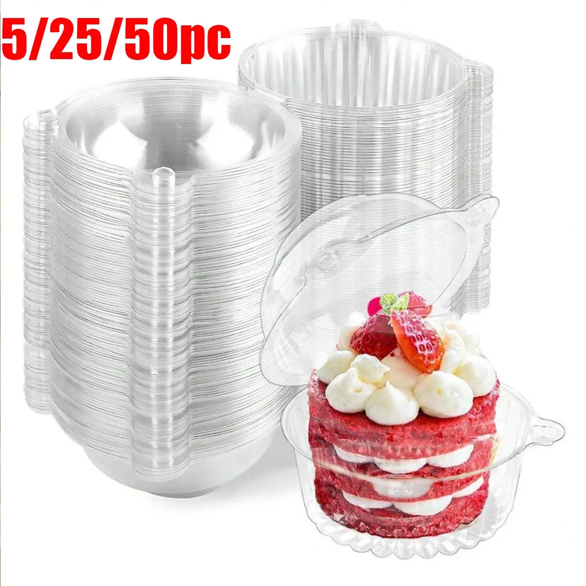 Transparent Cake Box, Plastic Individual Cupcake Container, Dome Lid Packaging, Ideal for Desserts, Fruits, Bread, Donuts, Party Supplies, Baking Supplies, Premium Cake Box, Bakery Supplies, Cupcake Boxes