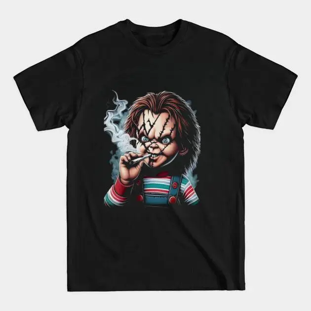 Halloween Chucky-Inspired Men'S 3D Printed T-Shirt - Casual Polyester, Crew Neck, Machine Washable, with Stitched Detail - Black