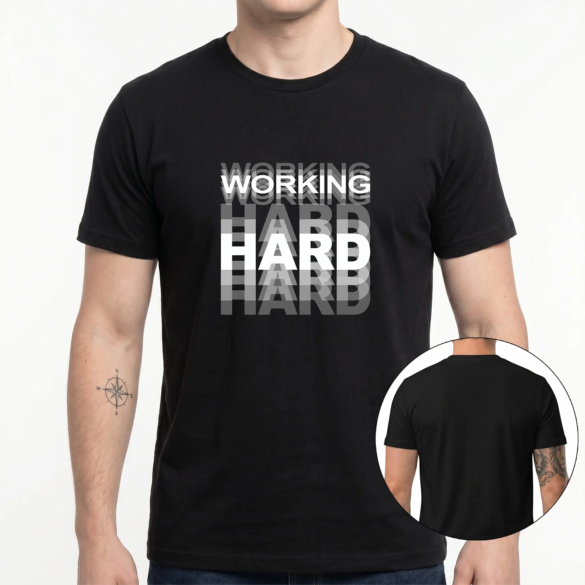 Funny “Working Hard” Double-Vision Graphic Tee – 100% Cotton Casual Streetwear, Hilarious Gift for Husband, Friend, Coworker, Birthday Present, Work-from-Home Essential, Novelty Humor Top