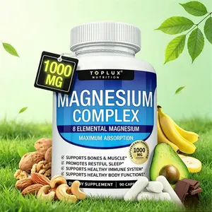 Multi-Element Magnesium Supplement 1000mg Glycinate Malate Taurate Citrate High Bioavailability For Healthy Body Muscle Bones & Immunity 90 Capsules Edible Capsules