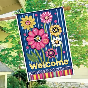 1pc welcomes the blooming season of flowers in spring 28X40 inch double-sided garden flag, courtyard decoration, outdoor decoration, lawn, flag only