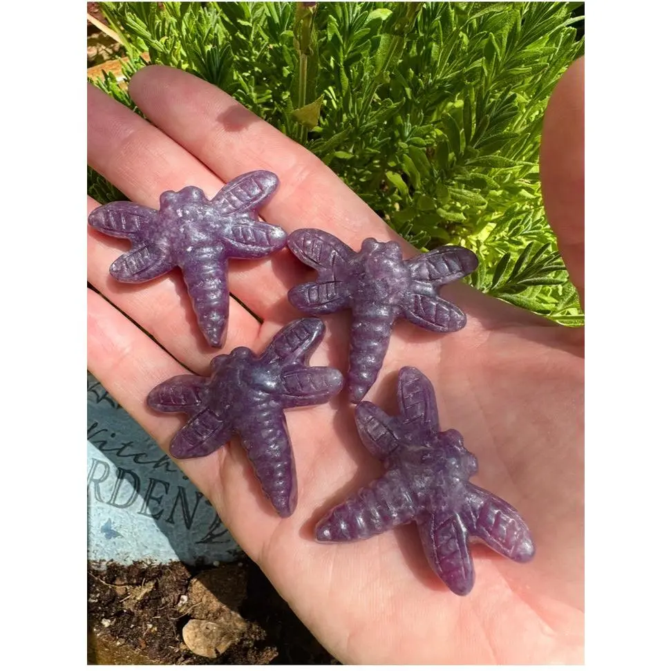 Lepidolite Dragonfly Carvings Purple Crystal Stones