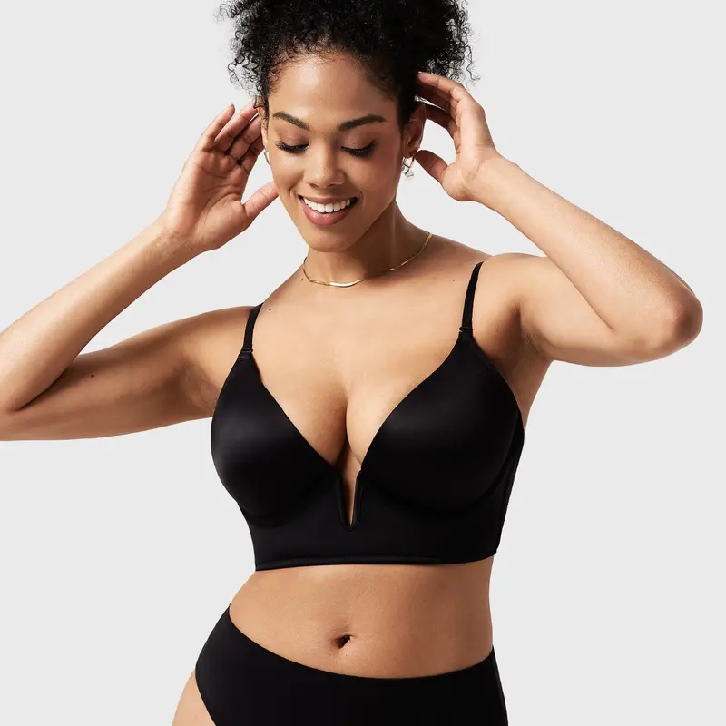 HSIA Vellure Deep V Backless Bra - Seamless Push Up Wireless Plunge Bra, Ultra Low Back Design, 9-Level Convertible Straps, Extended Underbust Support, Breathable Sandwich Cups, Soft Double Stretch for Summer Low-Back Dresses
