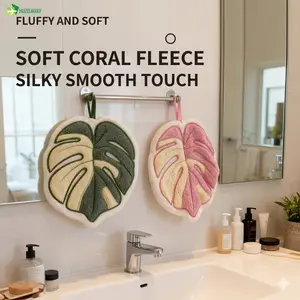 Creative Monstera Leaf Hand Towel Hangable Kitchen, Bathroom, and Toilet Handkerchief Cute Thick Creative Hand Towel