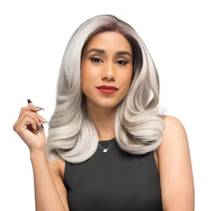 16-Inch  Platinum Blonde Ombre (Scorched Brown Roots, Lowlights) Gentle Waves Futura Synthetic Wig | 【Free-part Lace】【Heat Resistant】【Cap Included】 | #video