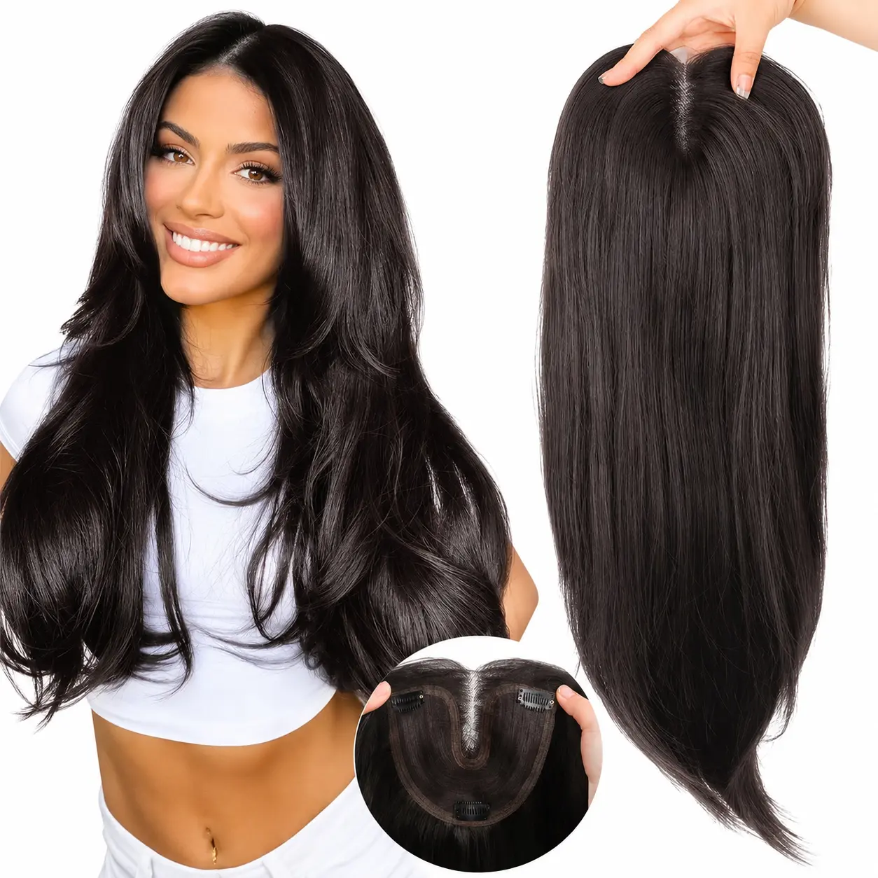 YOLO HAIR  22 Inch straight Hair Topper for Women – 6.5"x5.5" Large Base, Synthetic  Topper, Clip-In Hairpiece for Thinning Hair, Ladies Wiglet, Natural Volume & Coverage