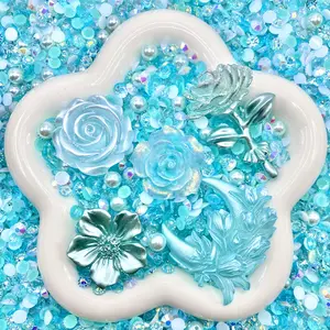 Teal Moonshine - Rose Rose Mix - Floral Resin Cabochon Mix with Rhinestones – Assorted Flower Resin Charms for Whipped Cream Glue, Resin Art & Mirror Decoration