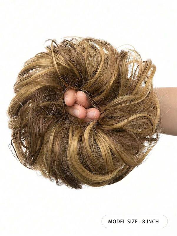 Black Messy Bun Hair Piece Wavy Curly Scrunchies Synthetic Chignon Ponytail Hair Extensions Thick Updo Hairpieces For Women 8inch