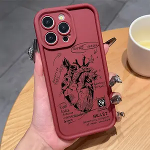 Wine Red Heart Print iPhone cases Case Compatible with For iPhone 17 Pro Max 16 16e 15 14 Plus 13 12 Mini 11 Air X XS Pattern TPU Lens Protection Durable Soft Cover Gift 2D printing